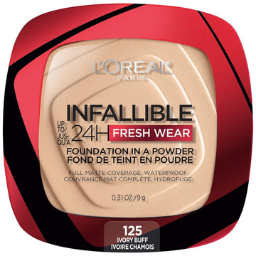 L'Oreal Paris Makeup Infallible Fresh Wear Foundation In A Powder, Up To 24H Wear, Waterproof, Ivory Buff, 0.31 Oz