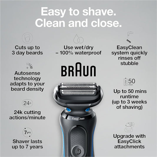 Braun Series 5 5020 Electric Razor For Men Foil Shaver With Beard Trimmer, Rechargeable, Wet & Dry With Easyclean, Black