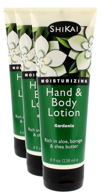 ShiKai Gardenia Hand & Body Lotion (8oz, Pack of 3) | Daily Moisturizing Skincare for Dry and Cracked Hands | With Aloe Vera & Vitamin E