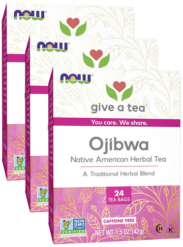 Now Foods Give A Tea™ Ojibwa Tea, Herbal, Caffeine-Free, 24 Bags, Traditional North American Blend For Overall Wellness (Pack Of 3)