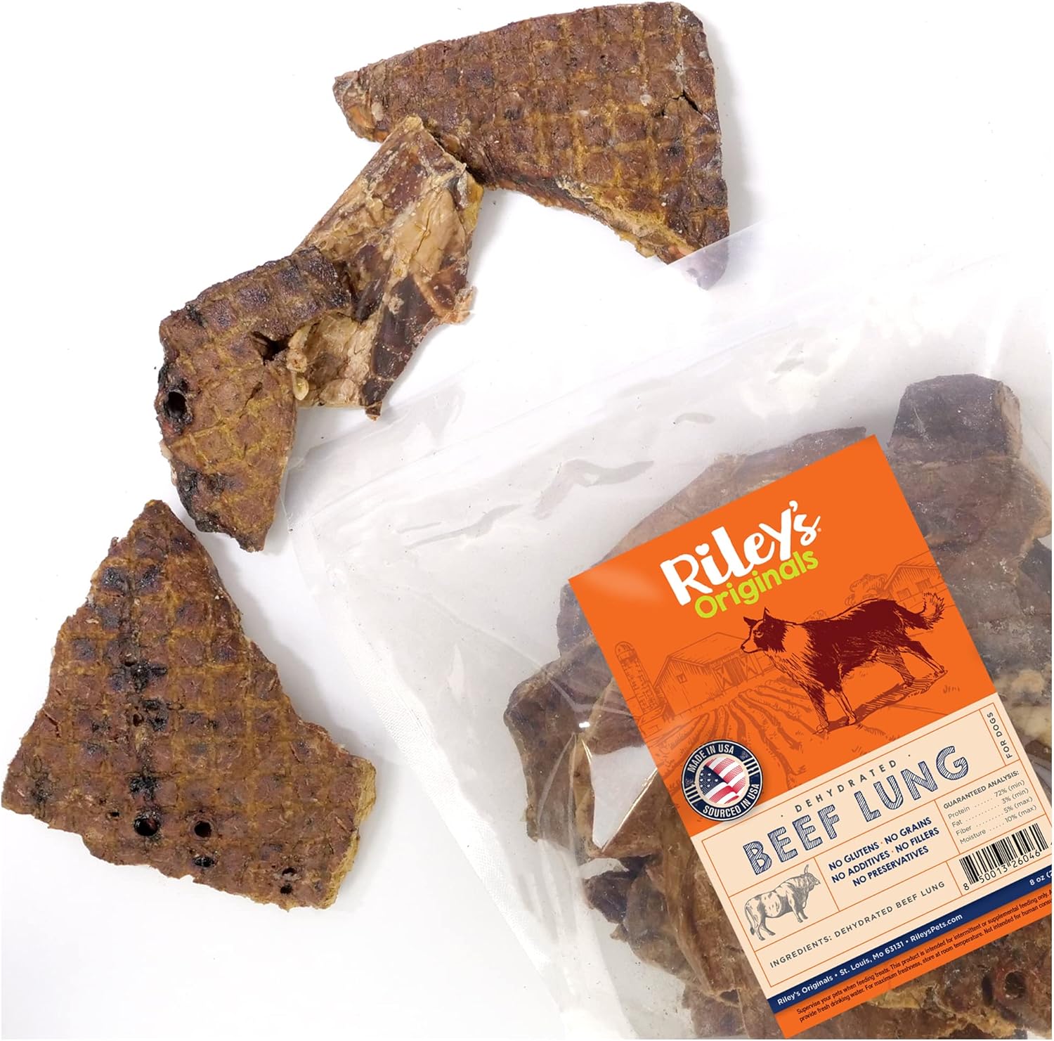 Riley'S Beef Lung Dog Treats Made In Usa - Usa Sourced Single Ingredient Dog Treat - Nutritious Chews For All Dog Sizes - Rawhide Alternative Dog Chews - No Raw Hide Chews - 8 Oz