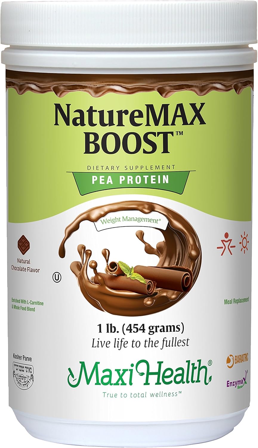 NatureMax BoostTM Pea Protein Powder - Energy Supplement Meal Replacement - 20g Protein Per Serving - Natural Chocolate Flavor - Kosher Vitamin - 1lb. : Health & Household