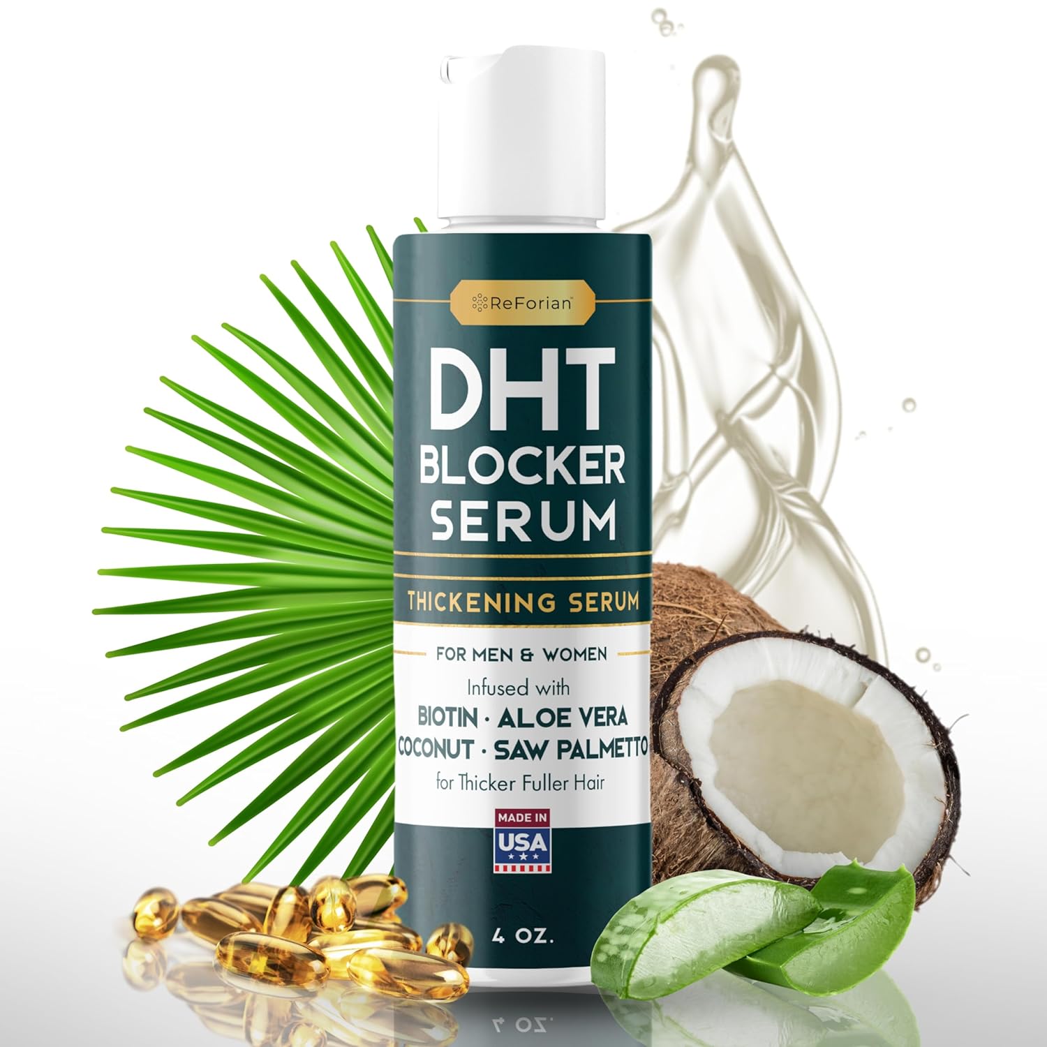 DHT Blocker Serum NATURAL Saw Palmetto and Biotin Hair Growth Serum for Men DHT Blocker for Women Hair Growth Products Men Hair Thickener for Fine Hair Thickening Serum for Hair Growth and Dht Blockin