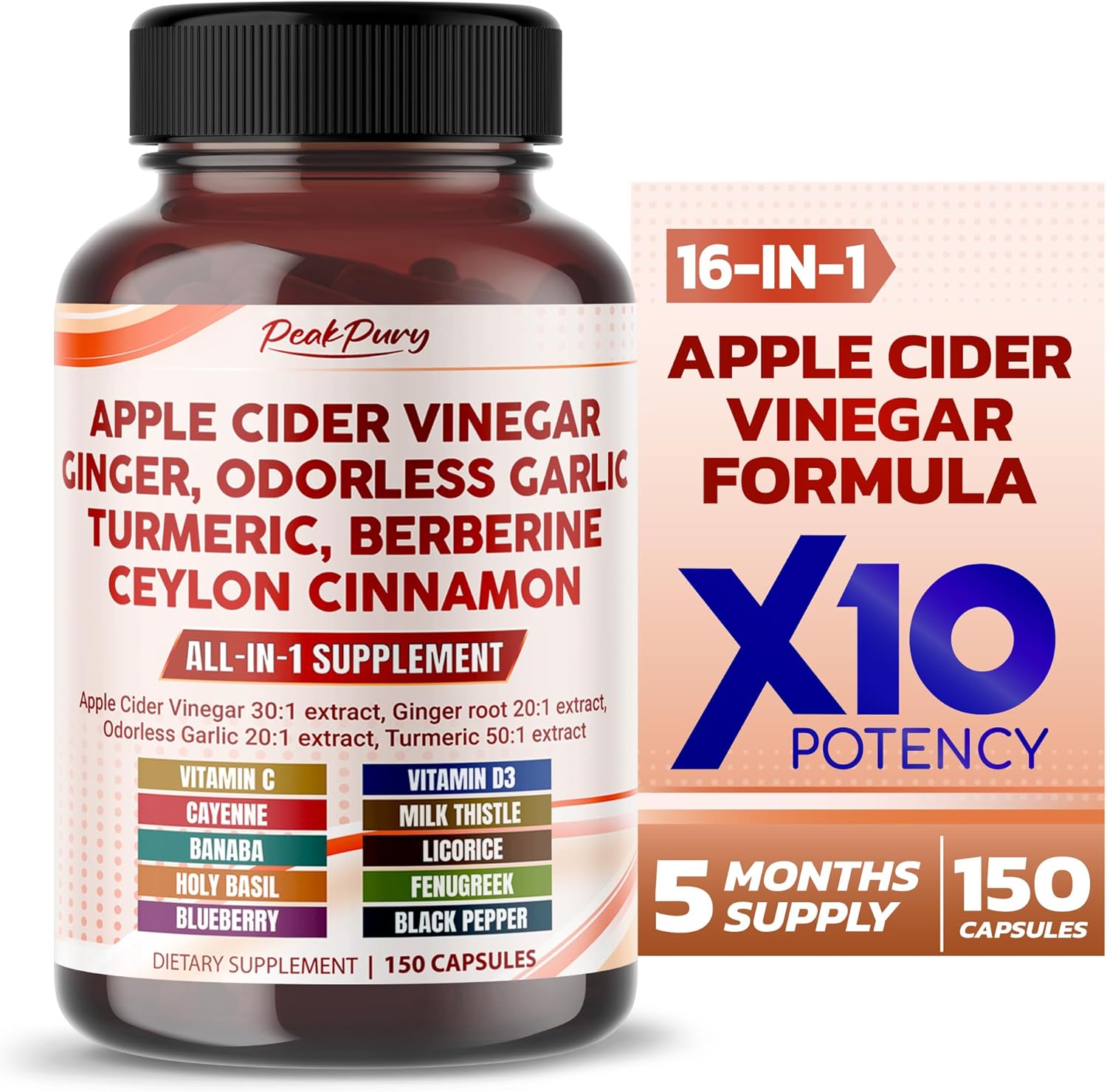 Apple Cider Vinegar 9000Mg Ginger 1000Mg Odorless Garlic 600Mg Turmeric 1000Mg Berberine 600Mg - Made In Usa