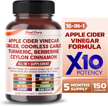 Apple Cider Vinegar 9000Mg Ginger 1000Mg Odorless Garlic 600Mg Turmeric 1000Mg Berberine 600Mg - Made In Usa