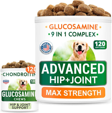 Senior Advanced Glucosamine + Glucosamine Dog Treats Bundle - Old Dog Joint Pain Relief + Hip & Joint Care - Advanced Formula Chondroitin, Msm, Omega-3 - Bacon + Chicken Flavor - 240Ct - Made In Usa