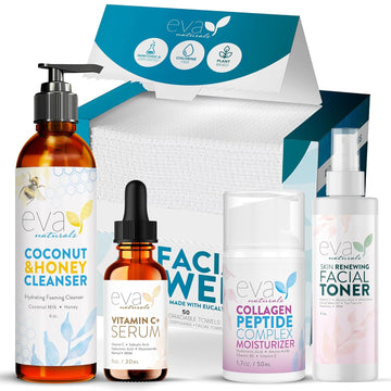 Facial Towels, Coconut & Honey Cleanser, Vitamin C Plus Serum, Facial Toner & Peptide Moisturizer Bundle