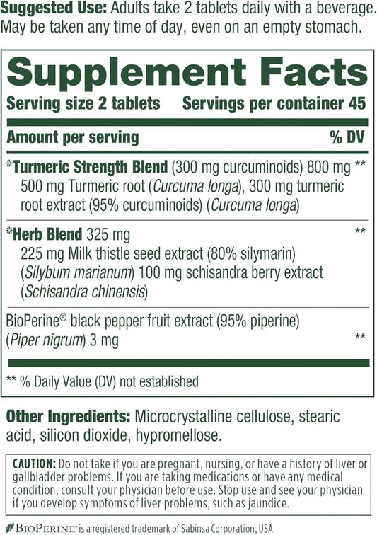 MegaFood Turmeric Curcumin Extra Strength - Liver Support - Turmeric Curcumin with Black Pepper and Milk Thistle Extract - Vegan - Made Without 9 Food Allergens - 90 Tabs (45 Servings)