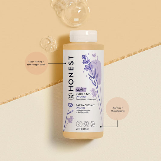 The Honest Company Foaming Bubble Bath | Gentle For Baby | Naturally Derived, Tear-Free, Hypoallergenic | Lavender Calm, 12 Fl Oz