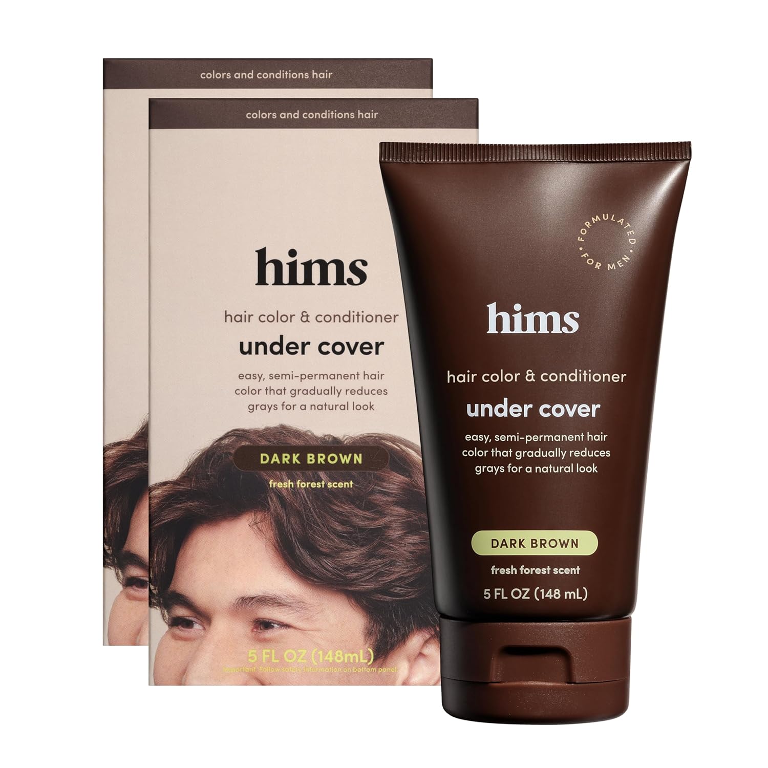 Hims Under Cover Hair Color & Conditioner - Dark Brown Semi Permanent Color Depositing Conditioner For Men - Blends Grays, Deep Conditioning - Fresh Forest Scent, 2 Pack