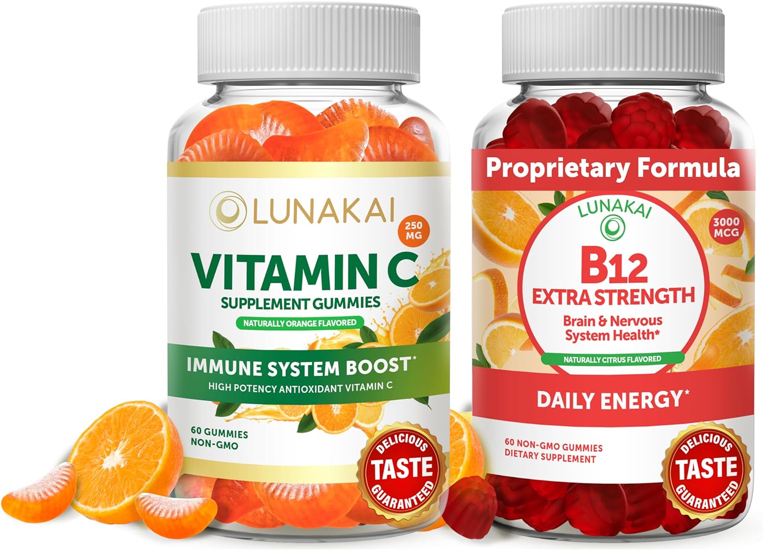 Vitamin C and Vitamin B12 Gummies Bundle - Non-GMO, Gluten Free, No Corn Syrup, All Natural Supplements- 60 ct Vitamin C Gummies and 60 ct Vitamin B12 Gummies - 30 Days Supply