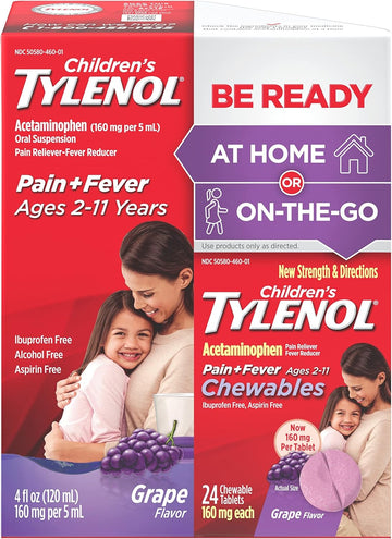 Tylenol Children'S Pack With Liquid Oral Suspension, 4 Fl. Oz And Grape Chewables, 24 Count