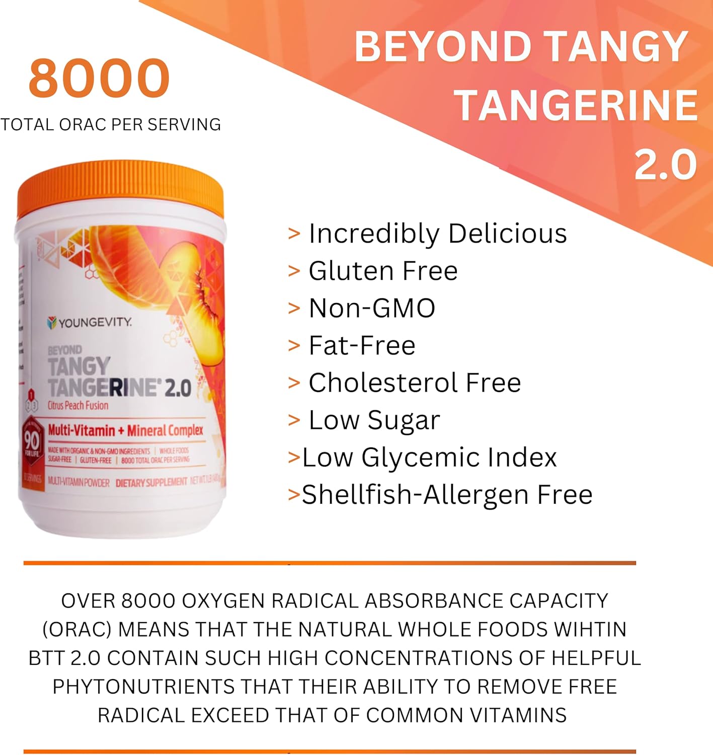 Buy Youngevity Beyond Tangy Tangerine 2.0 Citrus Peach Fusion Multi-Vitamin & Mineral Complex - Made With Natural & Whole Foods | 8,000 Orac (3 Canisters) On  Free Shipping On Qualified Orders