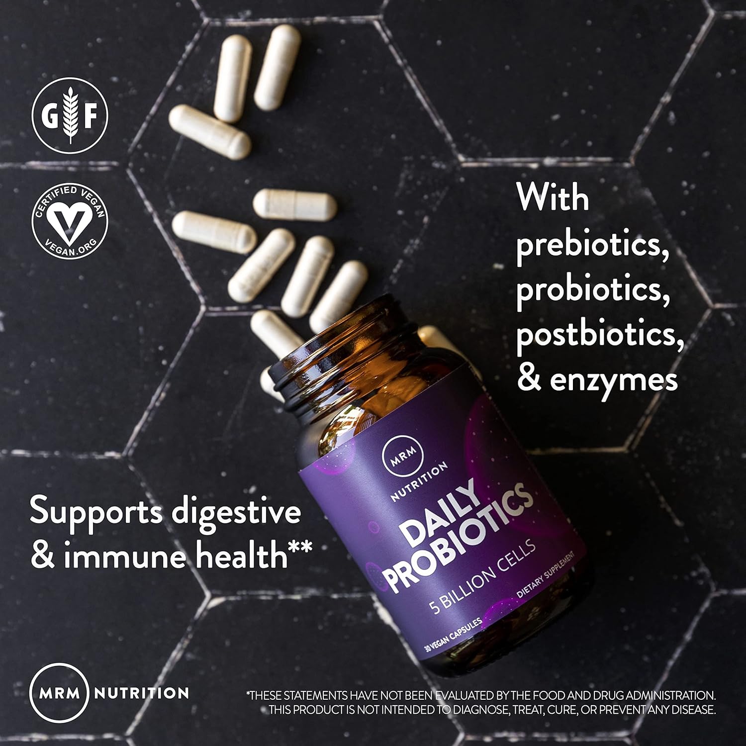 MRM Nutrition Daily Probiotics | Intestinal + immune health | Prebiotics + postbiotics | 5 billion cells | Good bacteria for gut health| 16 bacterial strains | Shelf Stable | 30 servings : Health & Household