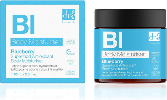 Dr Botanicals Natural Care Blueberry & Juniper Berry Superfood Antioxidant Intensely Moisturizing Body Moisturiser With Vitamin C & E. Vegan & Cruelty Free 60Ml