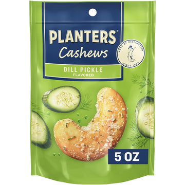 Planters Dill Pickle Cashews, Whole Cashews, Individual Packs, Party Snacks, Plant-Based Protein, Quick Snack For Adults, After School Snack, Flavored Cashew, Roasted With Sea Salt, Kosher, 5Oz Bag