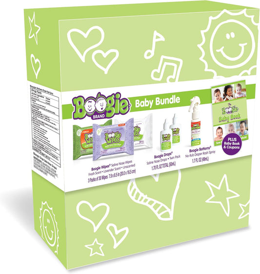 Baby Gift Set By Boogie Wipes, Fsa/Hsa Eligible, Baby Wipes By Boogie Wipes 90 Count, Diaper Rash Cream Spray By Boogie Bottoms 1 Pack, Baby Nasal Saline Drops By Boogie Drops 2 Pack