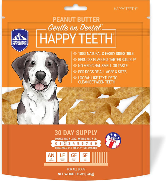 Himalayan Dog Chew Happy Teeth Peanut Butter Dental Chews - Dog Teeth Cleaning, Dental Treats for Dogs, 100% Natural, Digestible, Removes Plaque and Tartar, Gluten, Soy, Lactose Free, 30 Day Supply