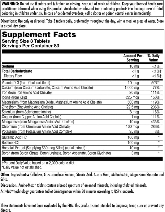 Kal Amino Max, Amino Acids, Multi-Mineral Complex Chelated Minerals 250 Tablets : Health & Household