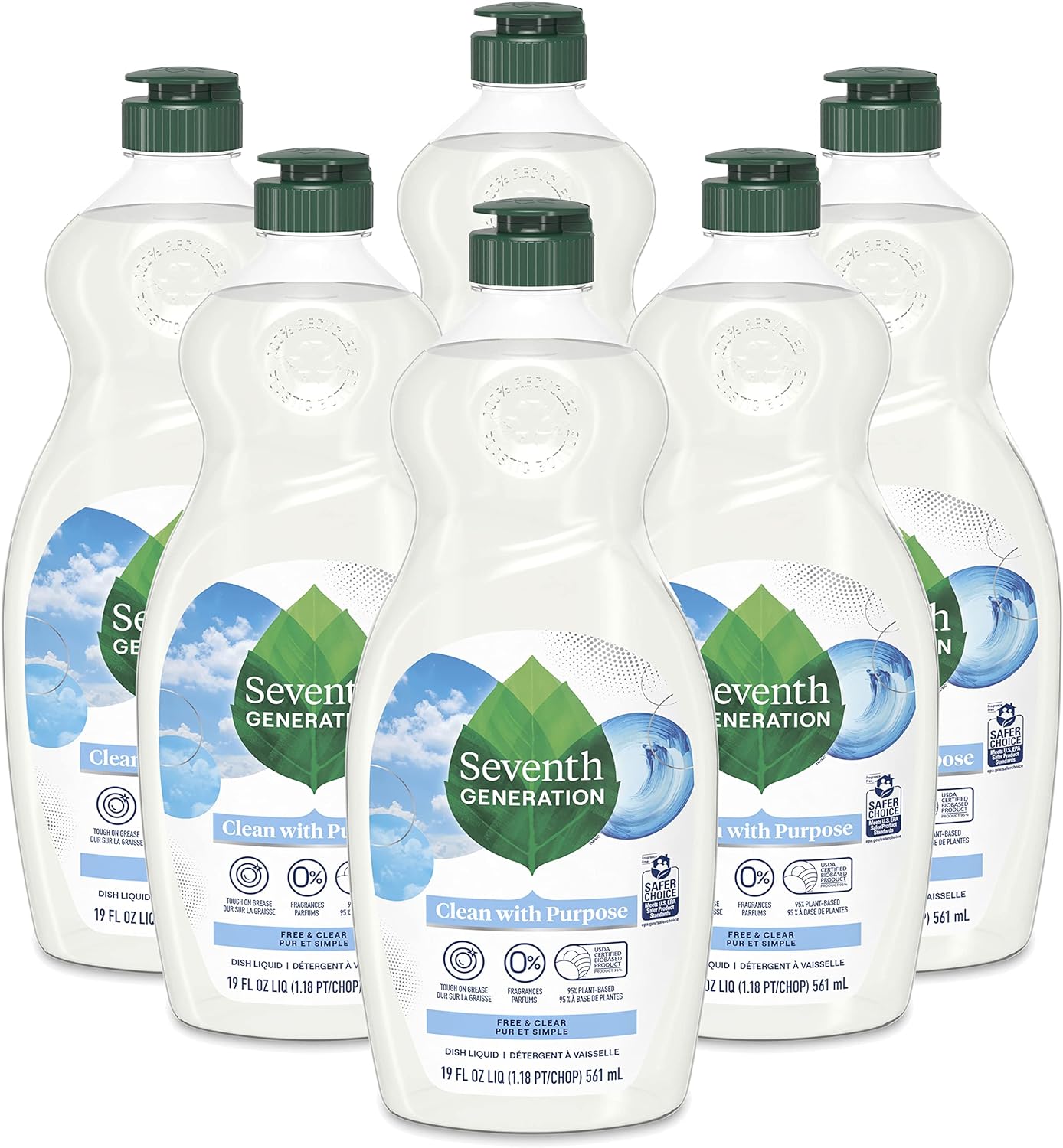 Seventh Generation Dish Soap Liquid, Fragrance Free, 19 fl oz (Pack of 6)