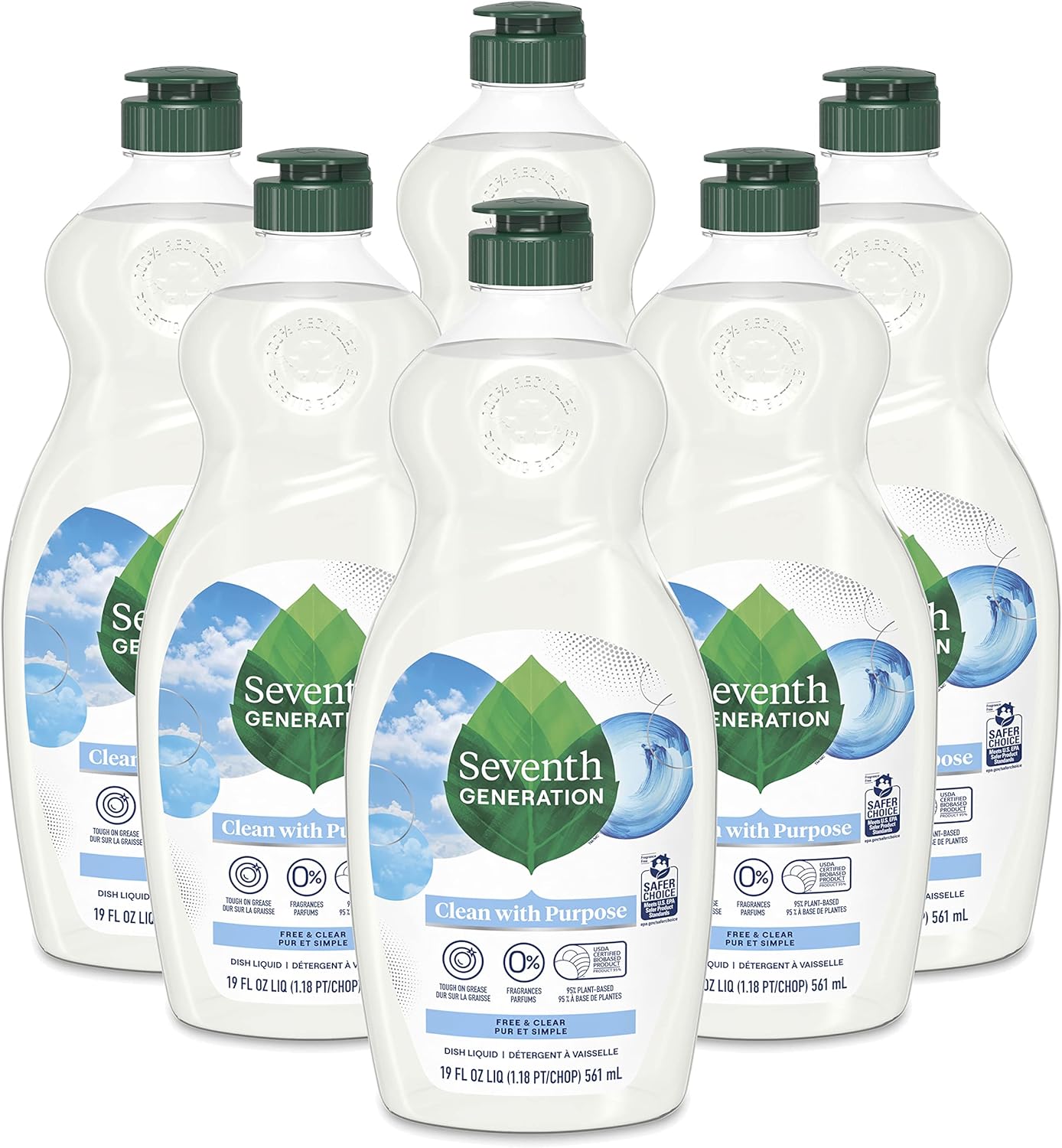 Seventh Generation Dish Liquid Soap Free & Clear Liquid Soap Pack Of 6 Dishwashing Soap Dish Soap For Sensitive Skin 19 Oz