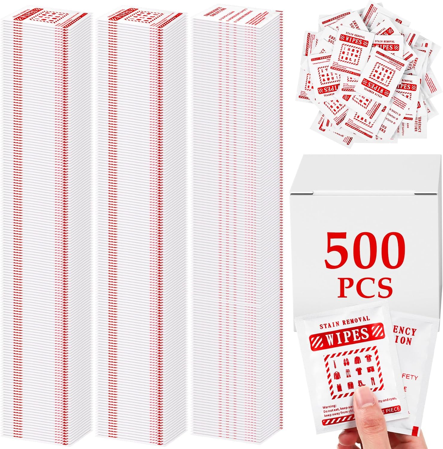 500 Pcs Stain Remover Wipes Individual Wrapped Wipes Stain Remover Mini Stain Remover Wipes for Clothes Fabric Laundry Stain Carpet Baby Messy Eater Car Seat Upholster (White)