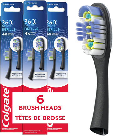 Colgate 360 Floss-Tip Replaceable Head Toothbrush Refill Heads, 2 Count, 6 Pack