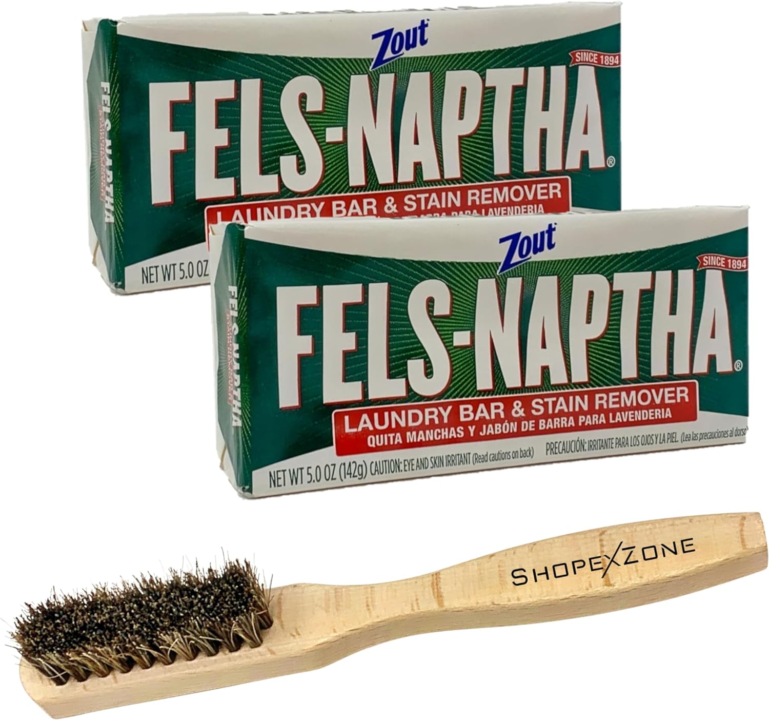 Fels Naptha Laundry Bar Bundle with Shopex Laundry Stain Remover Brush Soft Bristles for Use on Most Clothing Surfaces Made in the USA Fels Naptha Laundry Bar and Stain Remover Concentrated 2 pack 5.0