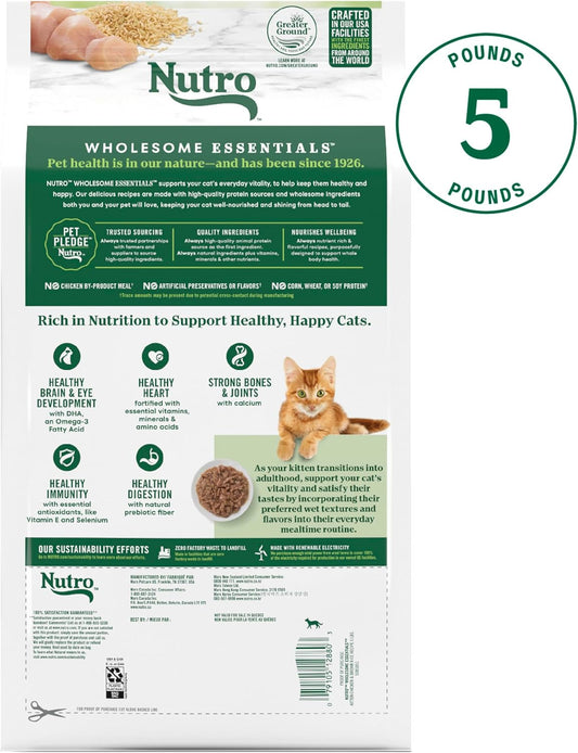 Nutro Wholesome Essentials Natural Dry Cat Food, Kitten Chicken & Brown Rice Recipe Cat Kibble, 5 Lb. Bag