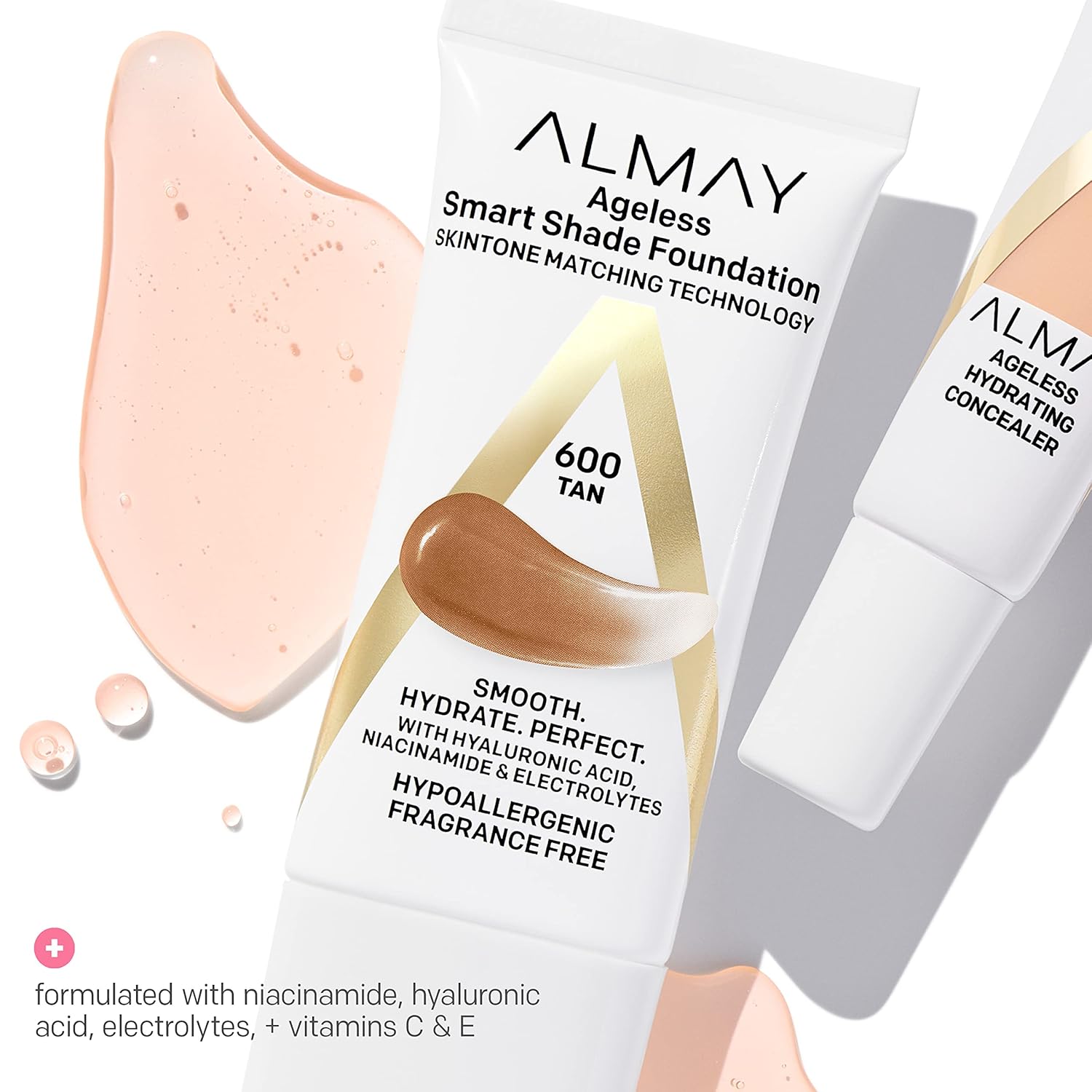 Almay Anti-Aging Foundation, Smart Shade Face Makeup with Hyaluronic Acid, Niacinamide, Vitamin C & E, Hypoallergenic, -Fragrance Free, 400 Beige, 1 Fl Oz (Pack of 1) : Beauty & Personal Care