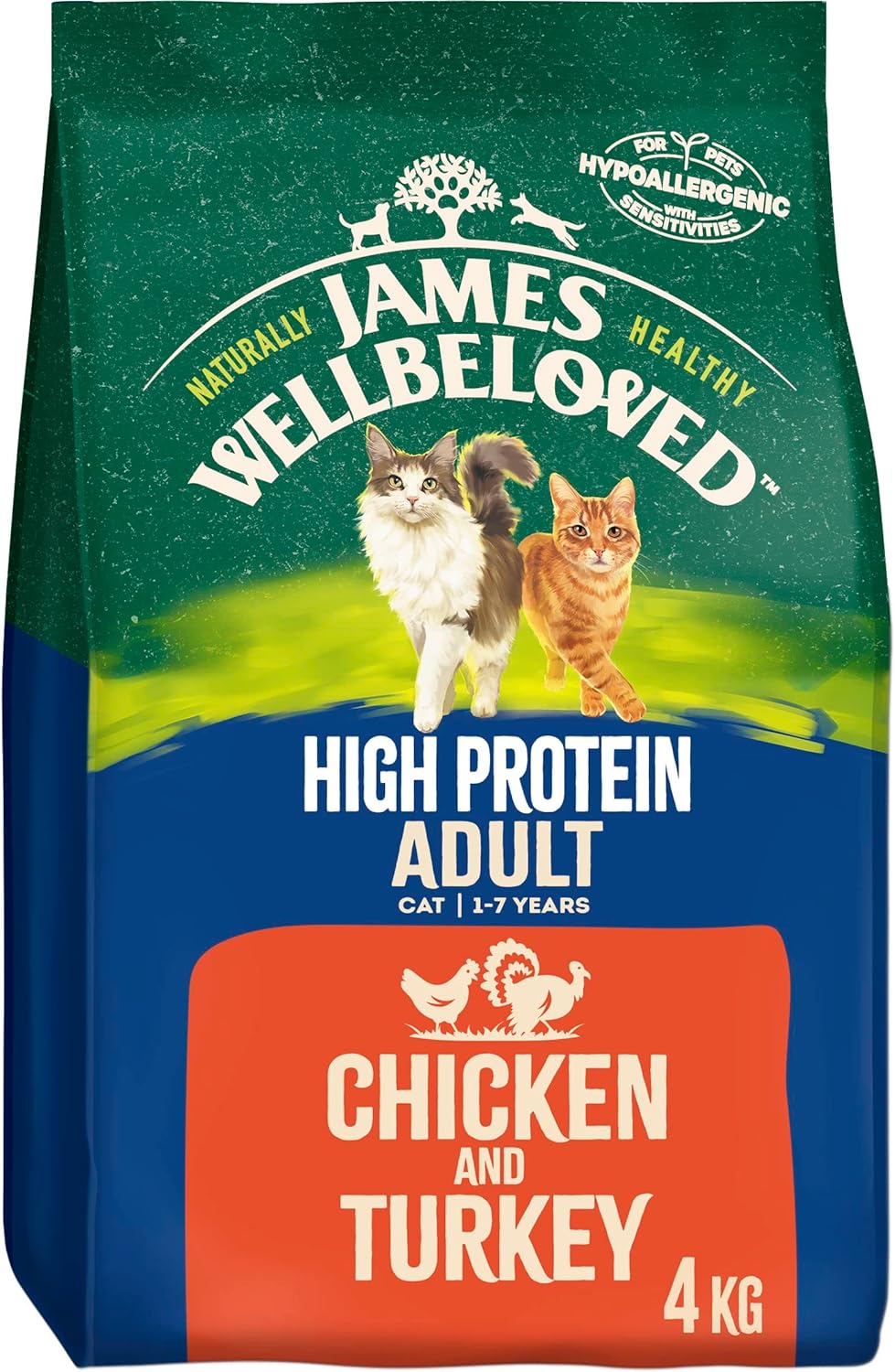 James Wellbeloved Adult High Protein Chicken and Turkey 4 kg Bag, Hypoallergenic Dry Cat Food?unit437771