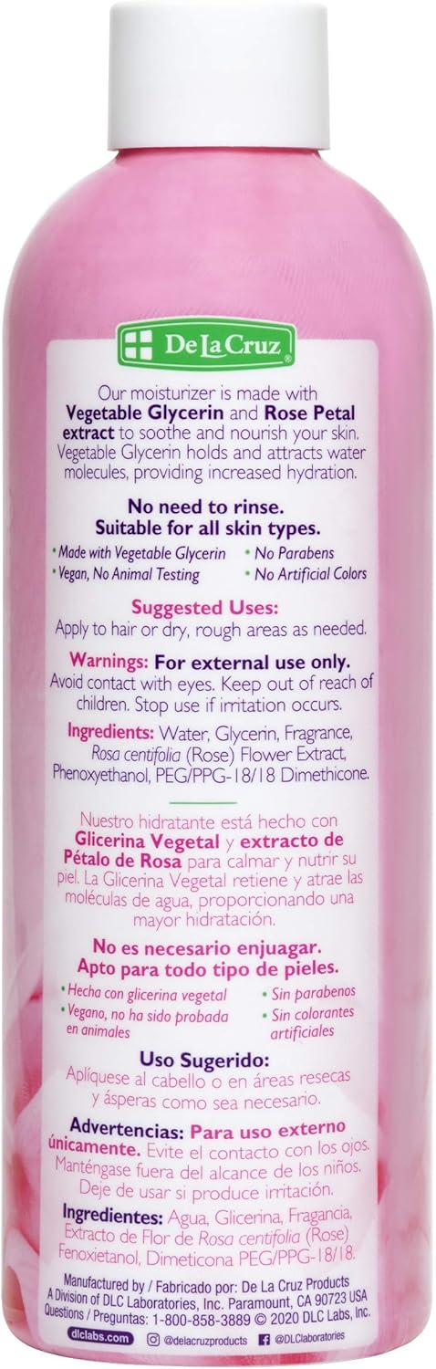 De La Cruz Rose Water And Glycerin For Face - Rosewater Facial Toner And Moisturizer For Skin And Hair 8 Fl Oz. (236 Ml) - 1 Bottle