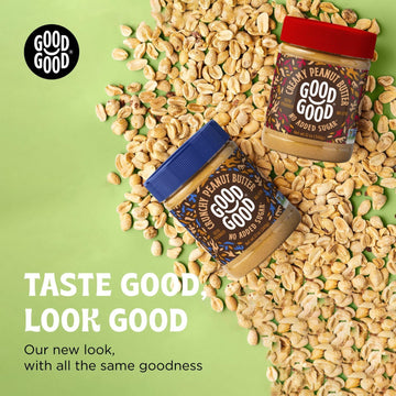 Good Good Crunchy & Creamy Peanut Butter - Keto Friendly - Low Carb & No Added Sugars - Vegan - Gluten Free - Non-Gmo - 340G Jars