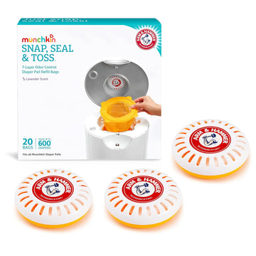 Munchkin® Refill Set For Step™ And Pail™ Diaper Pails - Includes 20 Arm & Hammer Snap, Seal & Toss™ Refill Bags And And 3 Puck™ Baking Soda Cartridges