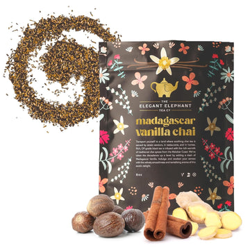 Madagascar Vanilla Chai Tea – Loose Leaf Black Tea W/Cinnamon, Ginger & Clove – Natural, Aromatic & Perfect For Hot Or Iced Lattes – Resealable 8Oz Bag (Makes 100 Cups) – The Elegant Elephant