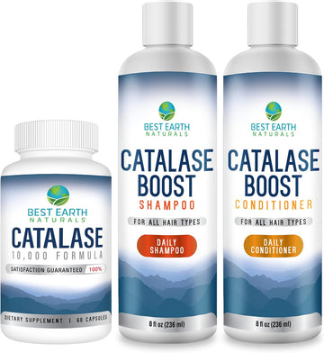Best Earth Naturals Catalase Formula Starter Set With 60 Capsules Of Catalase 10,000 Shampoo 8 Ounces And Conditioner 8 Ounces