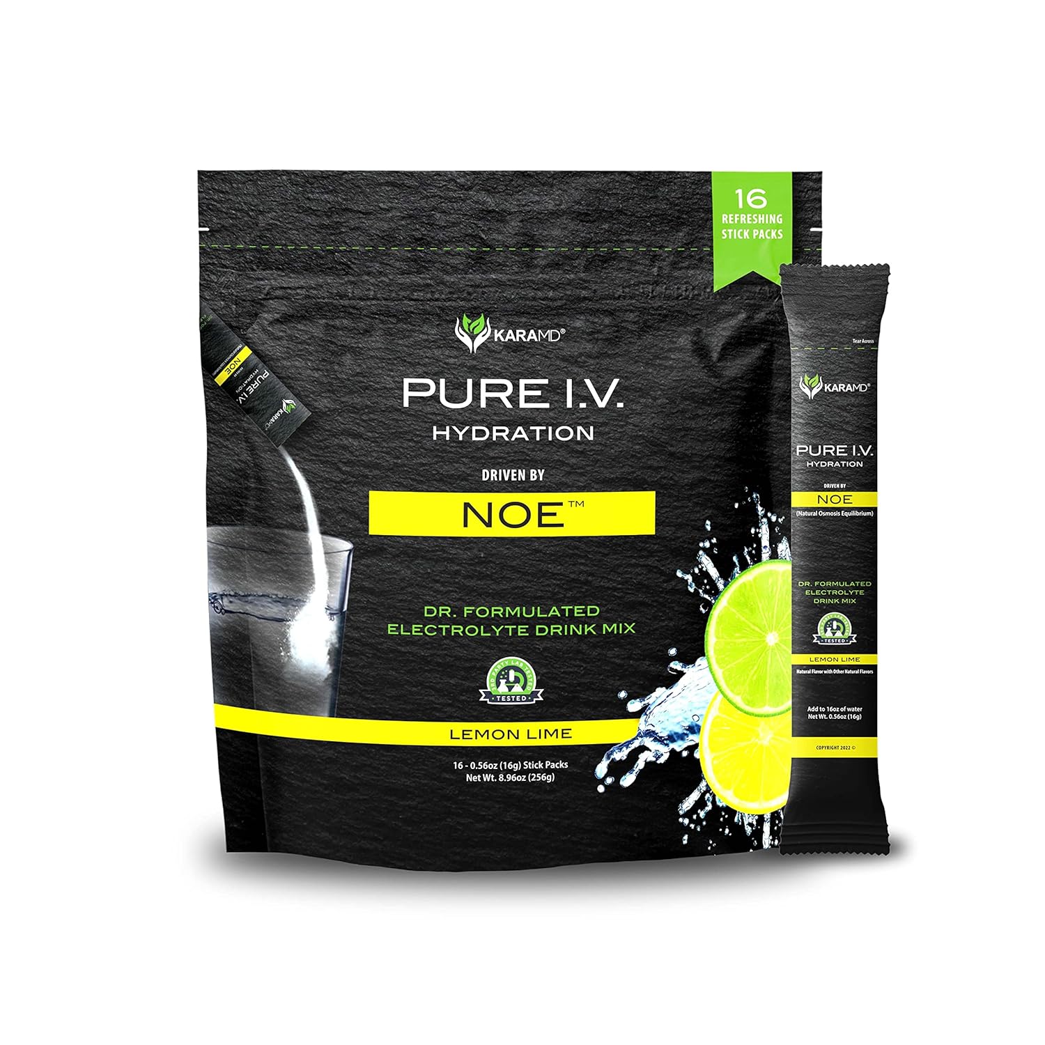 KaraMD Pure I.V. - Professionally Formulated Electrolyte Lemon Lime Powder Drink Mix ? Refreshing & Delicious Hydrating Packets with Vitamins & Minerals ? Lemon Lime - 1 Bag (16 Sticks)
