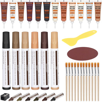 CHUKCHI Wood Furniture Repair Kit- Set of 39 - Touch Up Markers, Fillers with Wood Putty - Repair Scratch, Cracks, Hole, Discoloration for Wooden Door, Floor, Table, Cabinet