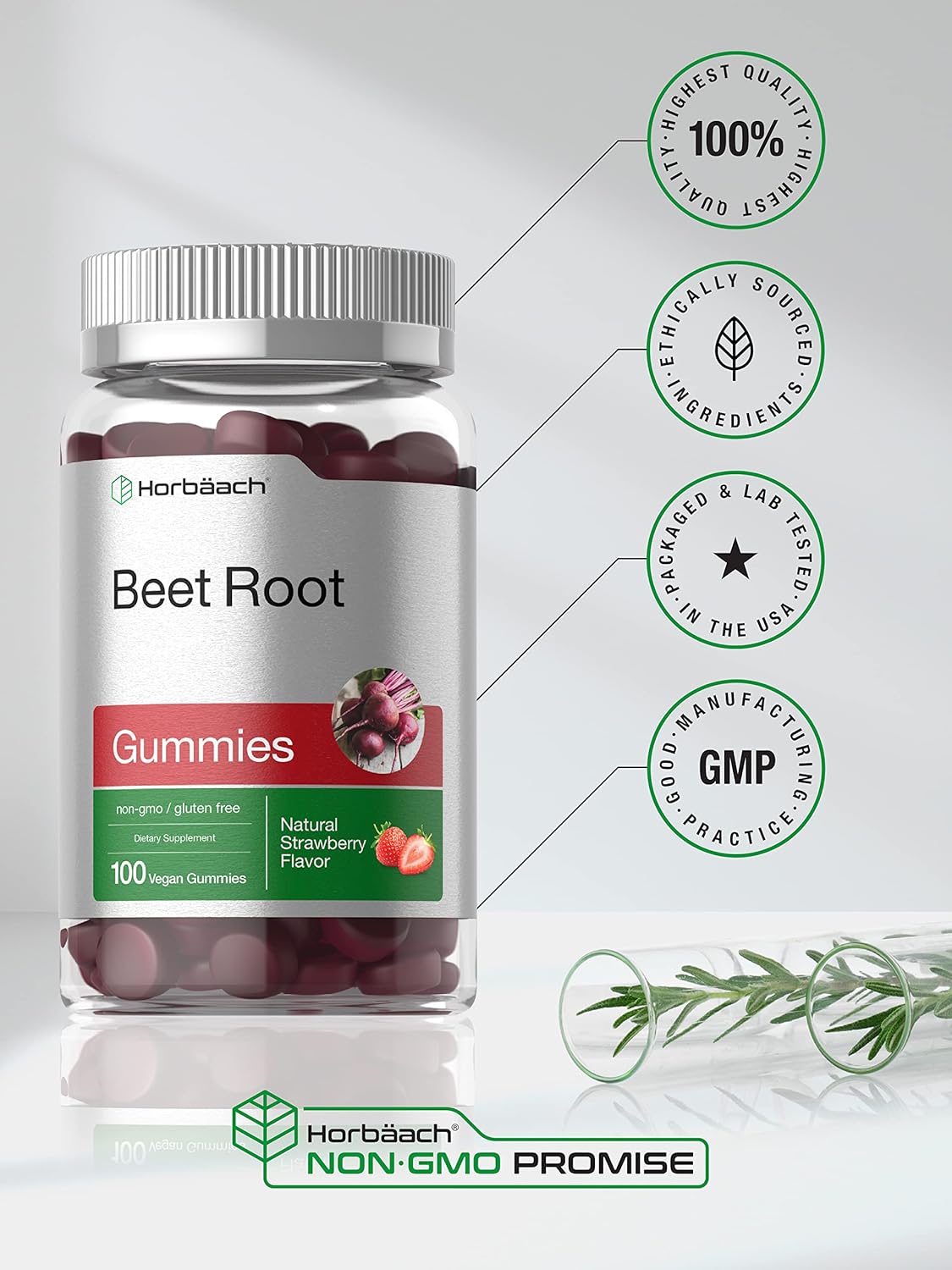 Horbäach Beet Root Gummies | 6000mg | 100 Count | Vegan, Non-GMO, and Gluten Free Formula | Strawberry Flavor : Health & Household