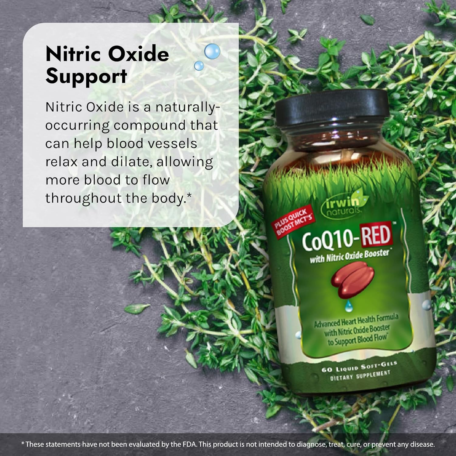 Irwin Naturals CoQ10-RED with Nitric Oxide Booster & MCTs - Advanced Heart Health Formula Supports Healthy Blood Flow & Energy Production - High Absorption Antioxidant Protection - 60 Liquid Softgels : Health & Household