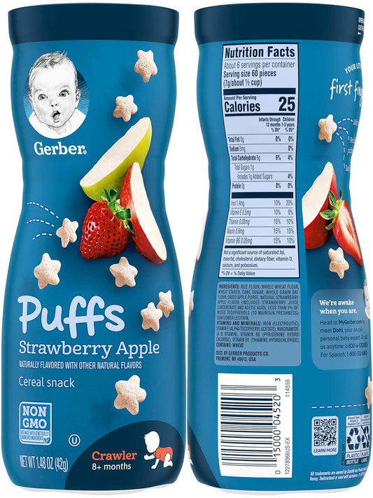 Gerber Graduates Puffs Cereal Snack, Assorted Flavors, 1.48 Ounce, 6 Count