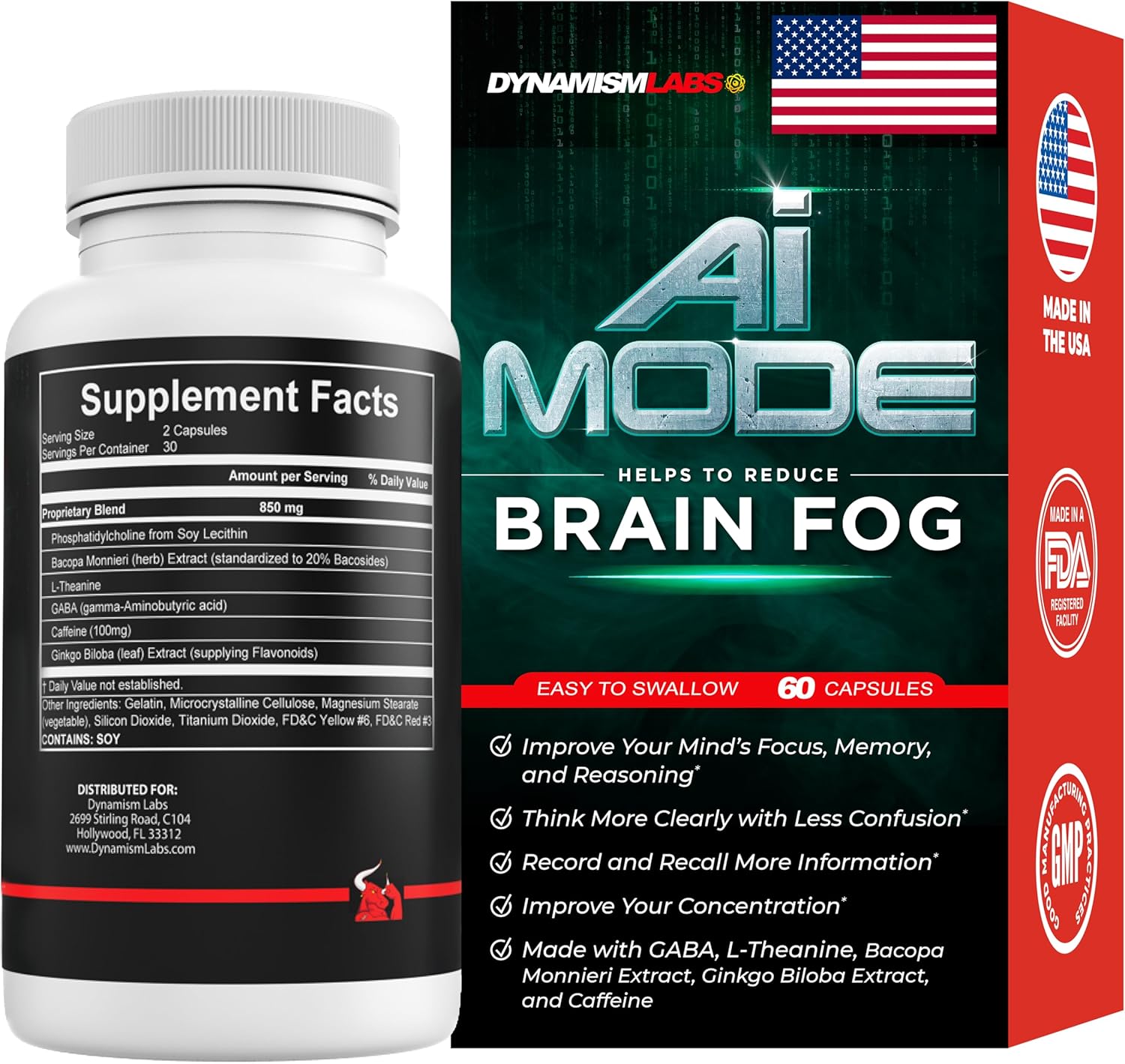 Mantfup Dynamism Labs Ai Brain Booster Nootropic Supplement | Improve Memory, Focus, Clarity & Concentration | Reduce Fatigue | Ginkgo Biloba, Phosphatidylcholine, Dmae | Made In Usa (60 Capsules) : Health & Household