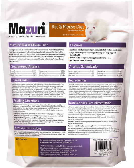 Mazuri | Pet Rat & Mouse Food | Rodent Pellet Blocks| 2 Pound (2 Lb.) Bag