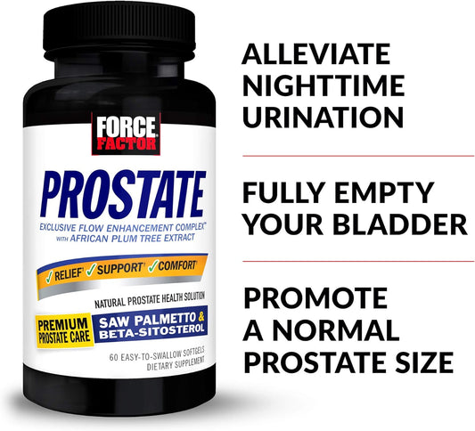 FORCE FACTOR Prostate, 3-Pack, Saw Palmetto and Beta Sitosterol Supplement for Men, Prostate Health Support, Size Support, Urinary Relief, Bladder Control, Reduce Nighttime Urination, 180 Softgels