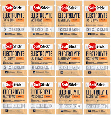 Saltstick Electrolyte Fastchews - 120 Peach Chewable Electrolyte Tablets - Electrolyte Chews, Salt Tablets - 12 Packets, 10 Tablets Each