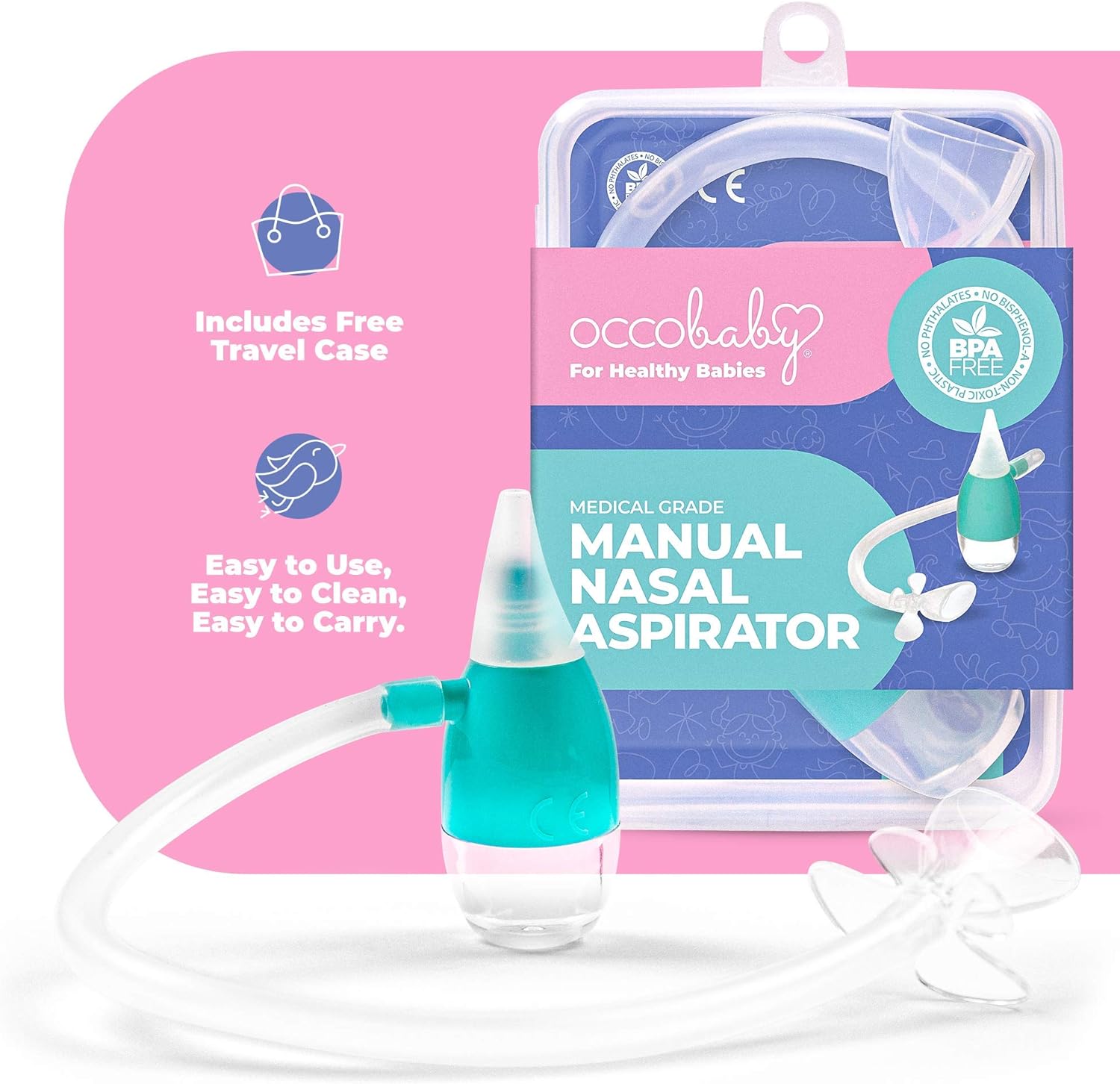 OCCObaby Manual Baby Nasal Aspirator - Nose Sucker for Toddlers and Newborns - Baby Congestion Relief - Aspirador Nasal para Bebes - Baby Nose Aspirator for Runny Nose Relief for Toddlers and Infants : Baby