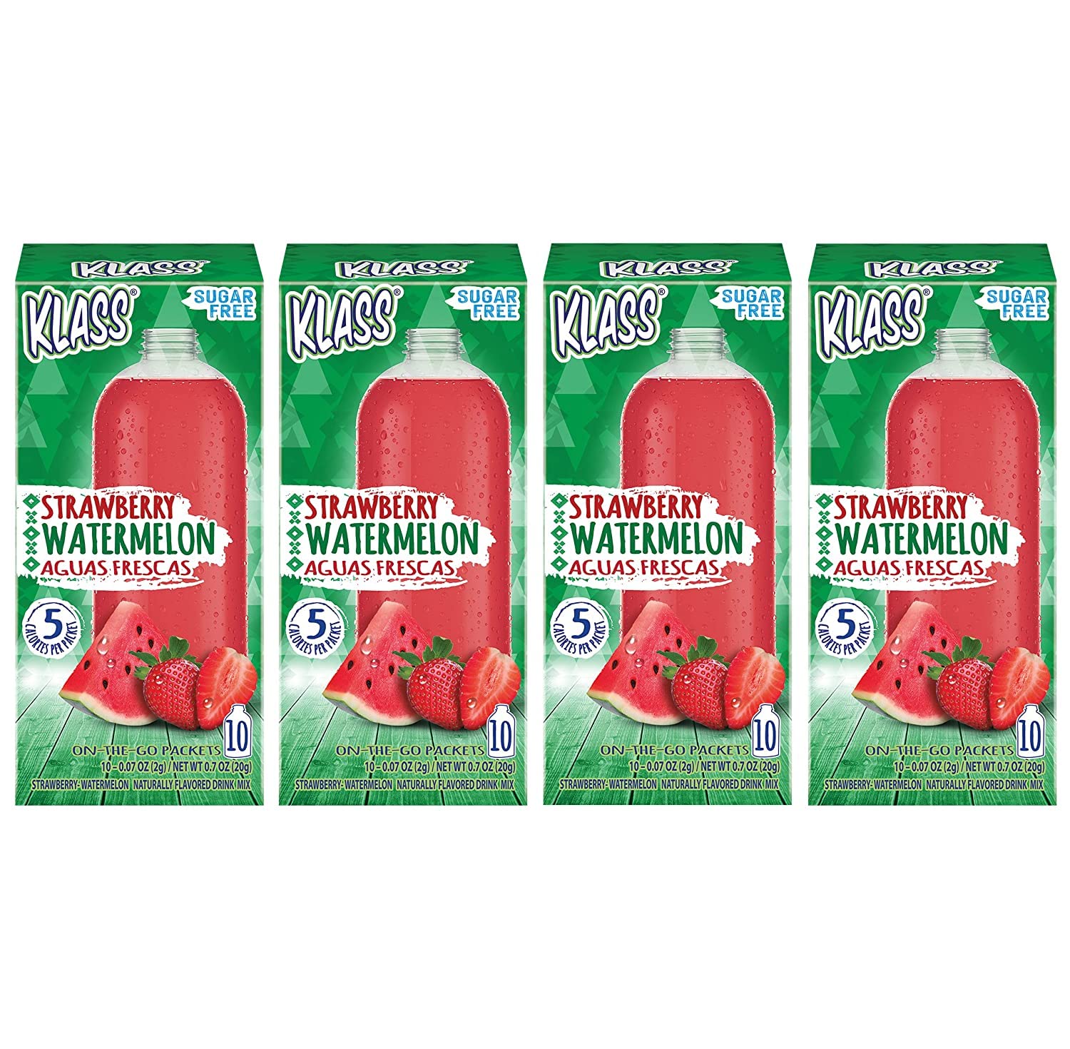 Drink Mix Strawberry Watermelon | Klass Aguas Frescas | Sugar Free! (Pack Of 4, 40 Count Powder Stick Packs) Shake It Up! The New Way To Drink Aguas Frescas