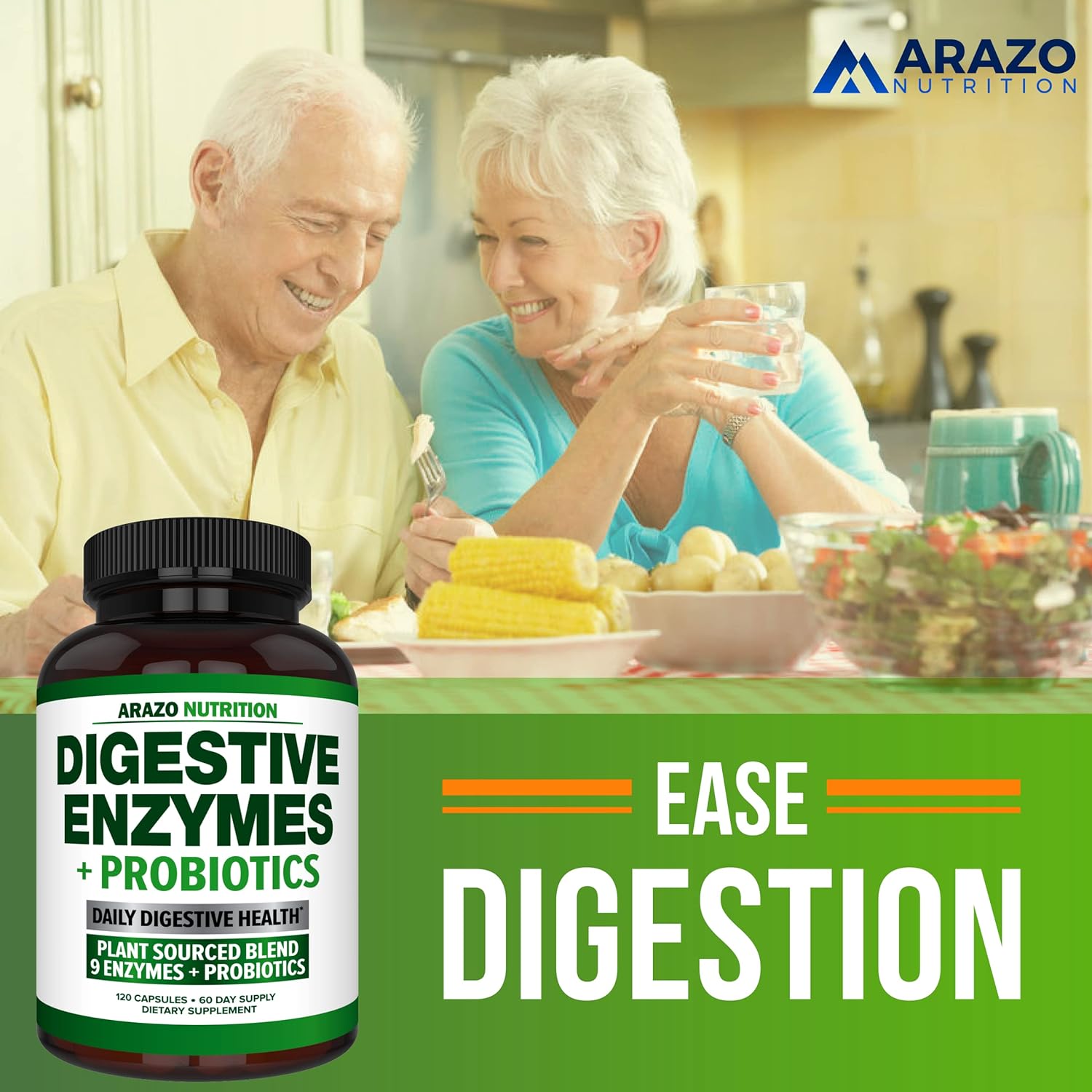 Digestive Enzymes with Probiotics - Multi Enzyme Nutritional Supplement - Acidophilus Bromelain Papaya Papain Lipase & Lactase - Improve Digestion - 120 Pills - Arazo Nutrition : Health & Household