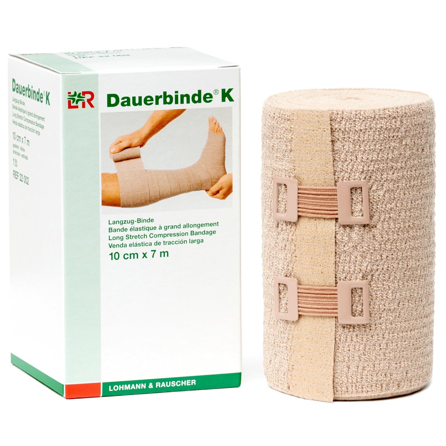 Lohmann & Rauscher Dauerbinde K Long Stretch Compression Bandage, Latex Free Lymphedema Wrap Made With 86% Cotton, 7% Polyamide, & 7% Elastane, 8 Cm Wide X 7 M Long