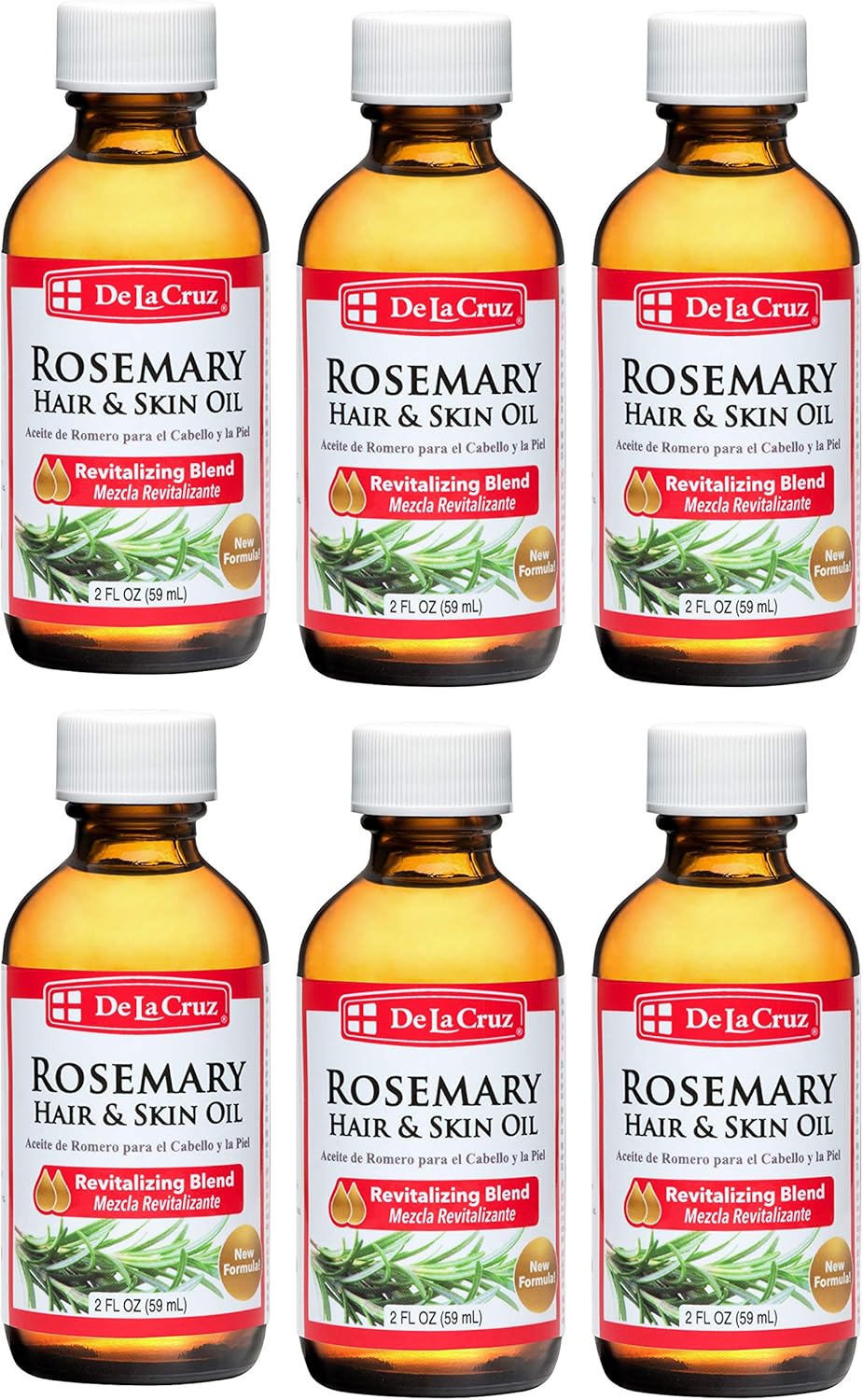 De La Cruz Rosemary Oil Blend Skin And Hair Moisturizer With Castor, Avocado And Olive Oil - Topical Use Only 2 Fl. Oz. (59 Ml) (6 Bottles)